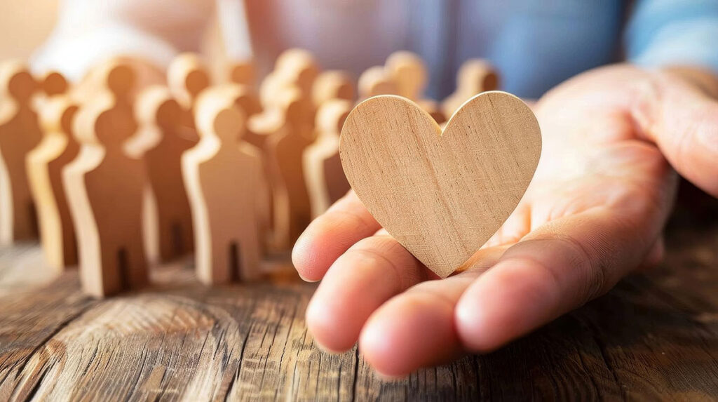 business man holding a wooden heart